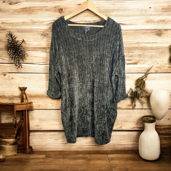 Papillon Chenille Moody Green 3/4 Sleeve Pocket Sweater Dress - Picture 1 of 6